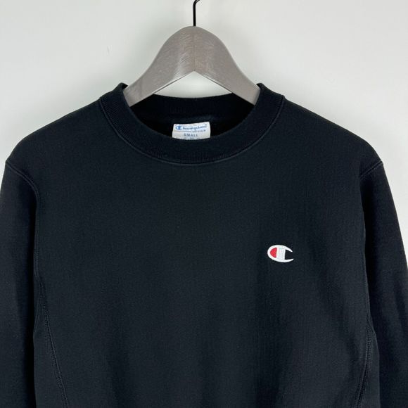 Champion Reverse Weave Crewneck Sweatshirt Mens Size Small Black Pullover - Picture 2 of 14